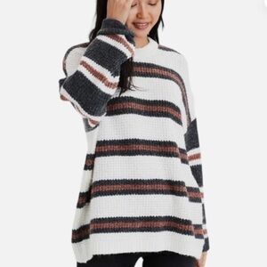 American Eagle Crew Neck Striped Waffle Knit Sweater XS White Grey Rust